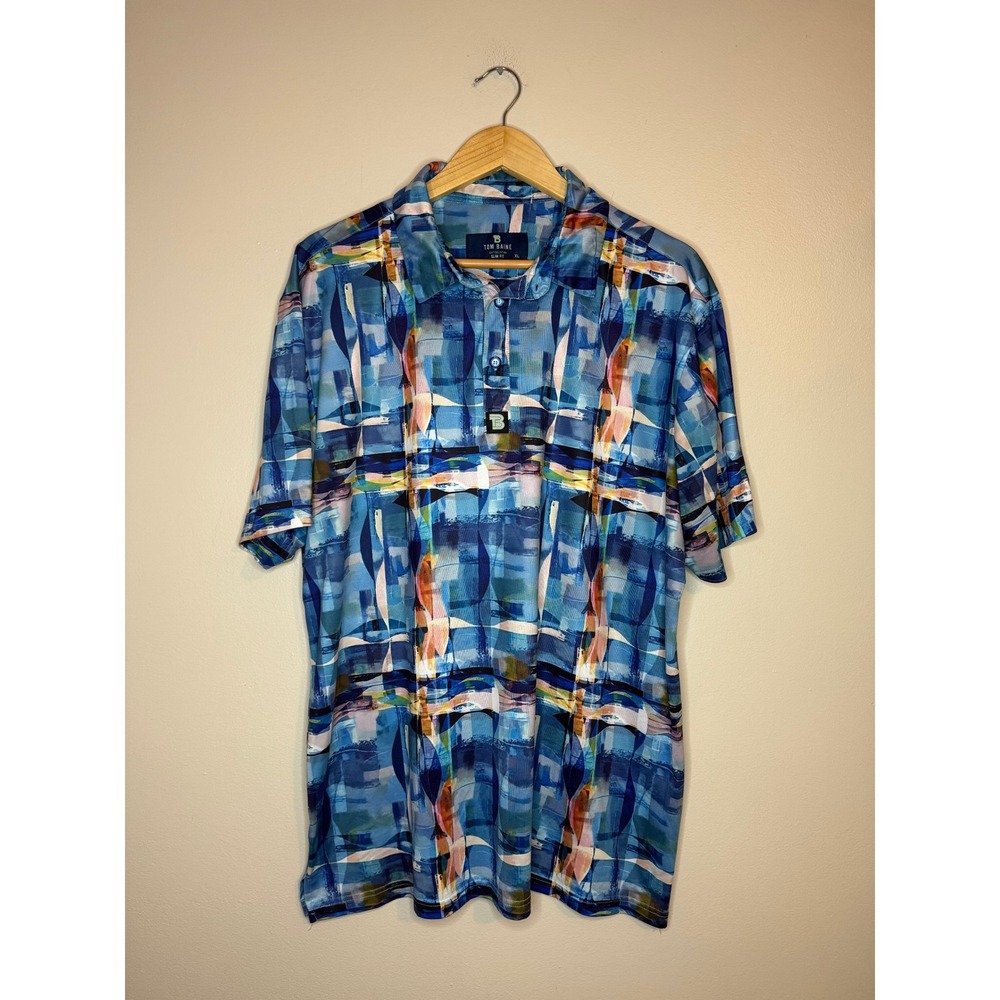 Tom Baine Golf Polo‎ Shirt Blue Abstract Print Performance XL